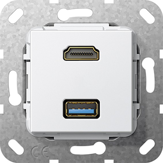 Розетка HDMI+USB Gira SYSTEM 55, белый, 567903, G567903