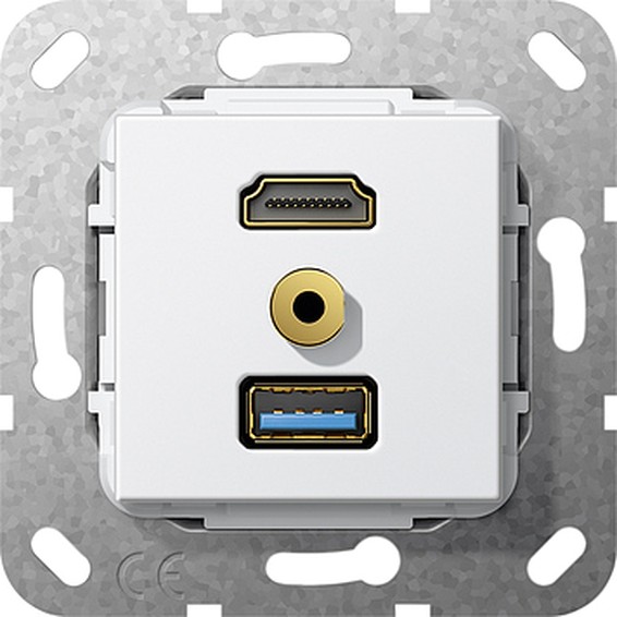 Розетка HDMI+USB+mini-jack Gira SYSTEM 55, белый, 568103, G568103