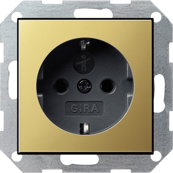 Розетка Gira SYSTEM 55, скрытый монтаж, с заземлением, со шторками, латунь, 0453604, G0453604