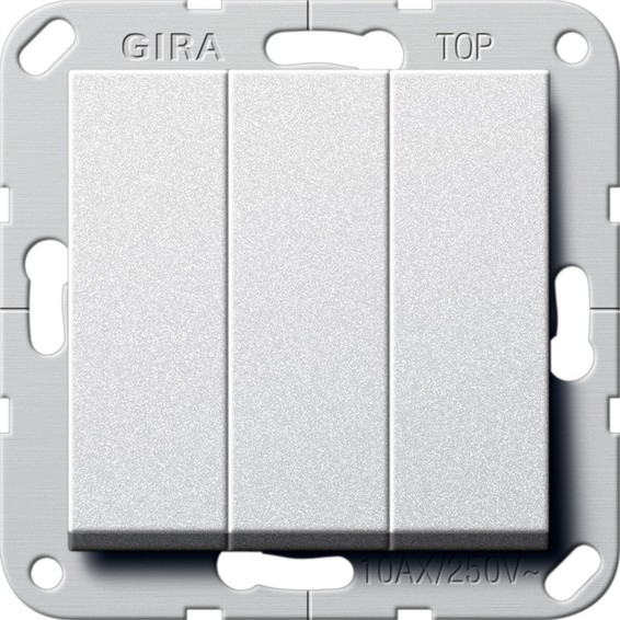 Переключатель 3-клавишный Gira SYSTEM 55, скрытый монтаж, алюминий, 283226, G283226