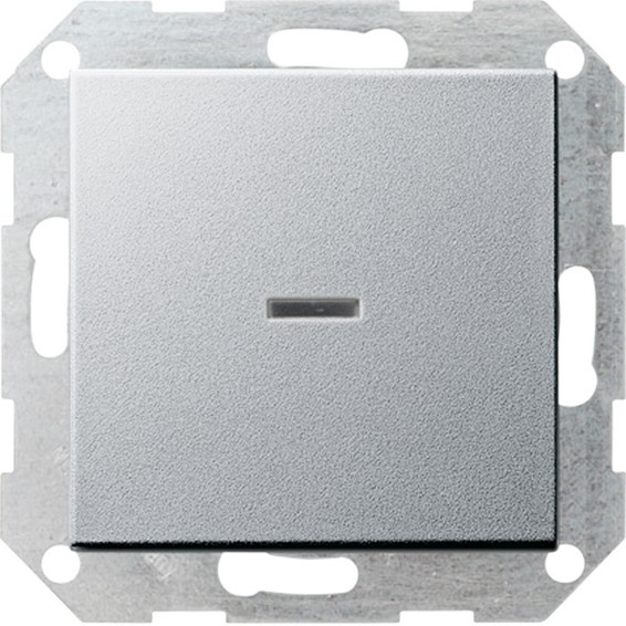 Переключатель 1-клавишный кнопочный Gira SYSTEM 55, с подсветкой, скрытый монтаж, алюминий, 013626, G013626