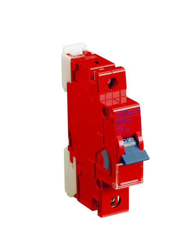 Автоматический выключатель B, 10А в корпусе красного цвета для обозначения особых эл. цепей, B10T1R