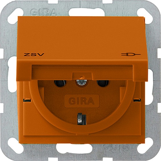 Розетка Gira SYSTEM 55, скрытый монтаж, с заземлением, с крышкой, оранжевый, 041602, G041602