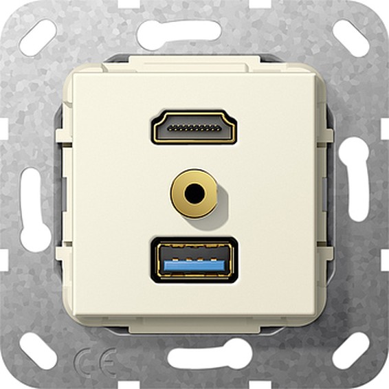 Розетка HDMI+USB+mini-jack Gira SYSTEM 55, бежевый, 568101, G568101
