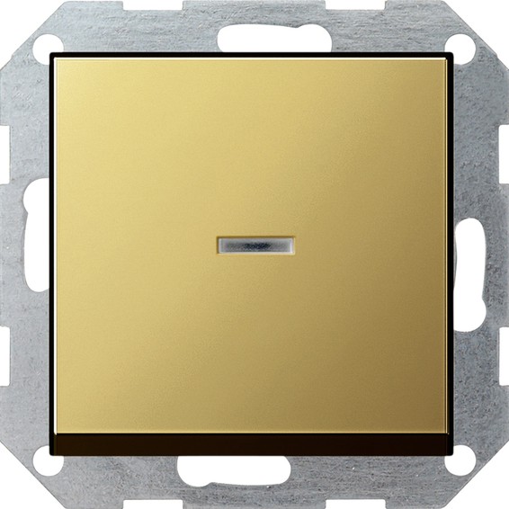 Переключатель 1-клавишный кнопочный Gira SYSTEM 55, с подсветкой, скрытый монтаж, латунь, 0136604, G0136604