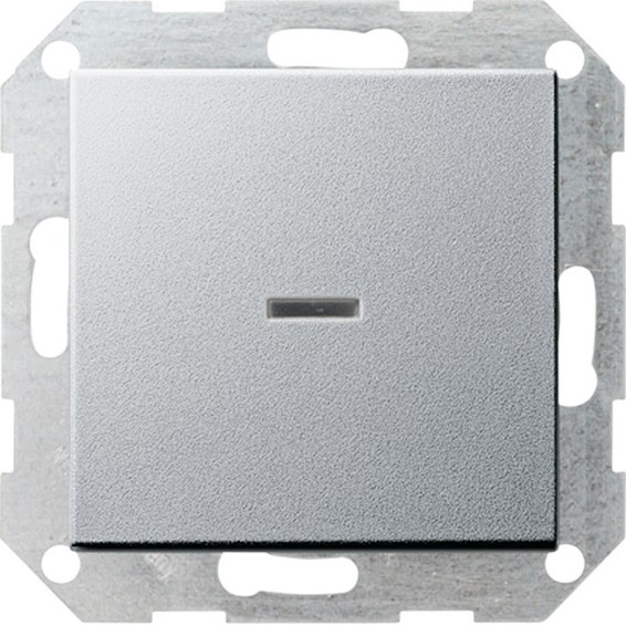 Выключатель 1-клавишный двухполюсный Gira SYSTEM 55, скрытый монтаж, алюминий, 012226, G012226