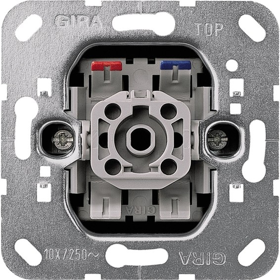 Механизм переключателя 1-клавишного перекрестного Gira F100, с возможностью подсветки, скрытый монтаж, 00010700, G00010700