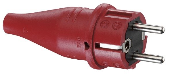 Вилка резиновая с мультизаземлением, IP44 16A 2P+E 250V, красный, 1419140