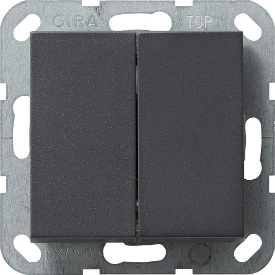 Переключатель 2-клавишный кнопочный Gira SYSTEM 55, скрытый монтаж, антрацит, 012828, G012828