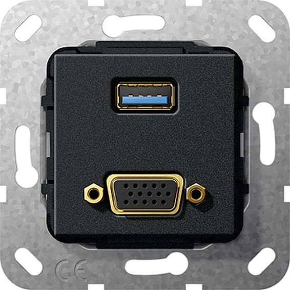 Розетка VGA+USB Gira SYSTEM 55, черный, 568810, G568810
