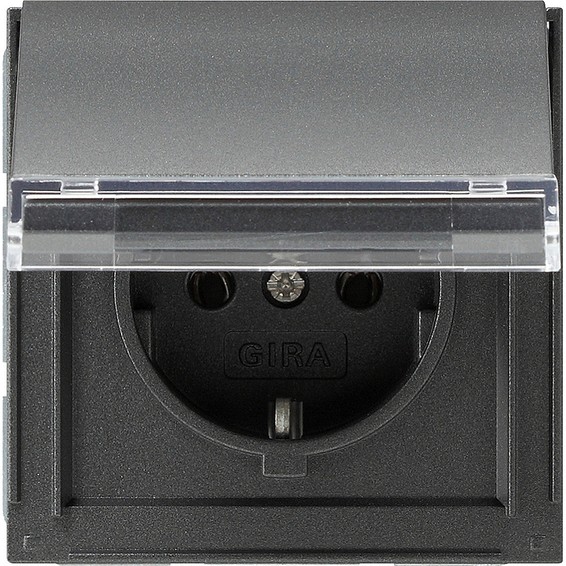 Розетка Gira TX 44, скрытый монтаж, с заземлением, с крышкой, антрацит, 041067, G041067